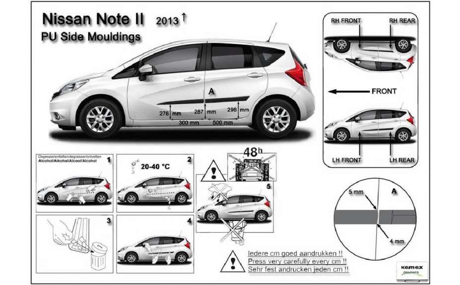 Listwy boczne na drzwi ochronne, Nissan Note II, 2013>, 5