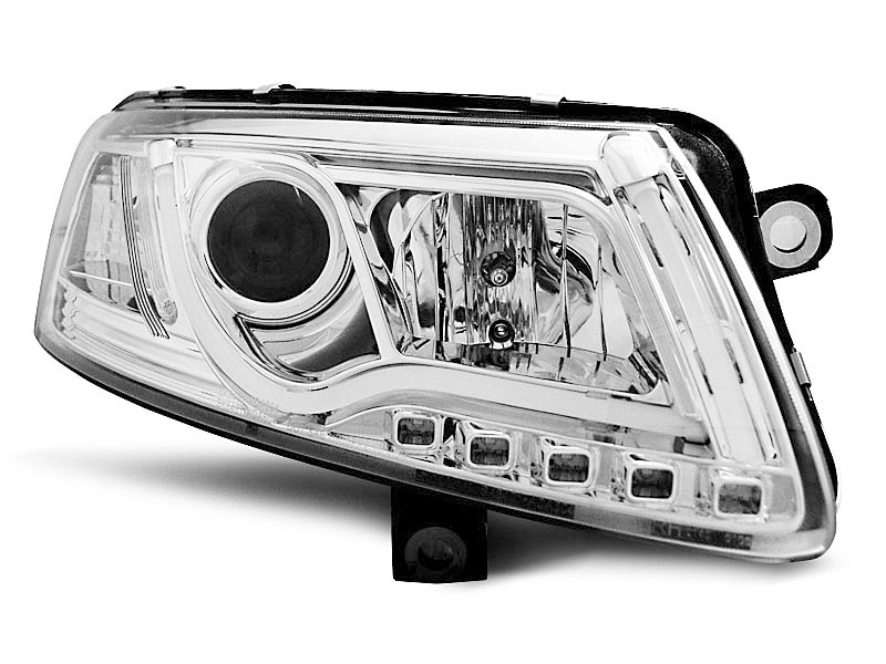 Lampy przednie, AUDI A6 C6, 20042008, LED TUBE LIGHTS TRUE DRL CHROME